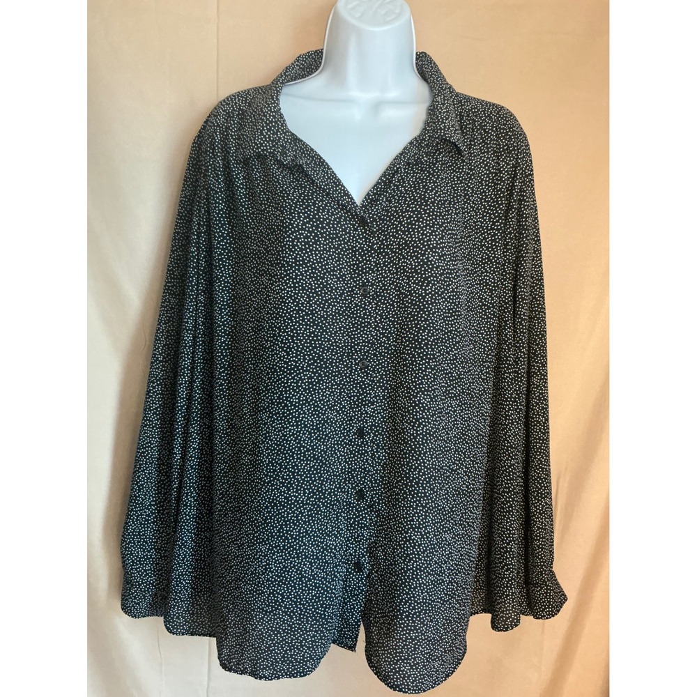 H&M Polka Dot Blouse Womens XXL Black White Excellent Button Front Long Sleeve